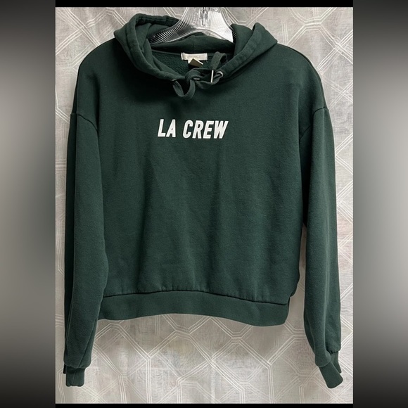 Forever 21 Tops - Forever 21 Hoodie Cropped Women’s Small Green Y2K LA CREW Pullover Sweatshirt